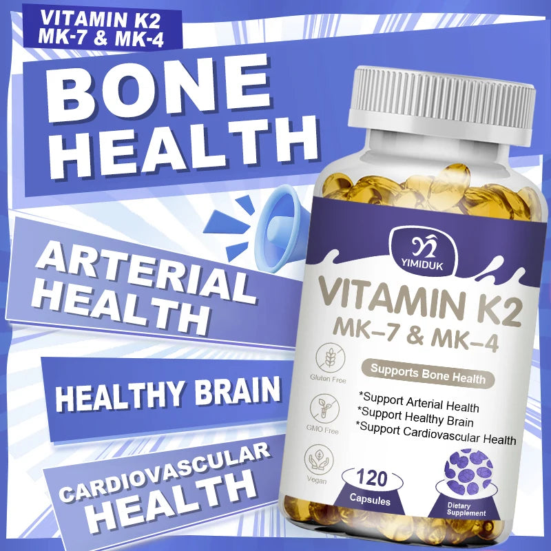 Advanced Vitamin K2 MK-7 & MK-4 Complex Supplement, Support Strong Bones & Flexible Arteries, Skin Health, Men & Women, Non-Gmo