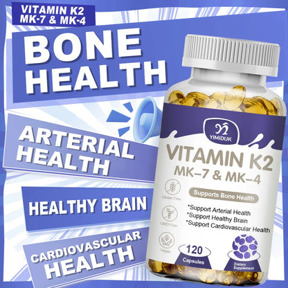 Advanced Vitamin K2 MK-7 & MK-4 Complex Supplement, Support Strong Bones & Flexible Arteries, Skin Health, Men & Women, Non-Gmo