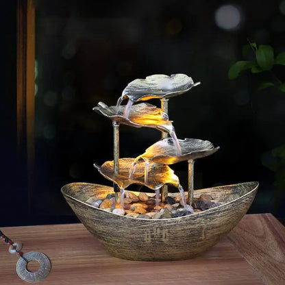 Tabletop Water Fountain 4-Tier Lotus Leaf Small Waterfall Fountain USB Desk Fountain Automatic Pump With Power Switch Home Decor