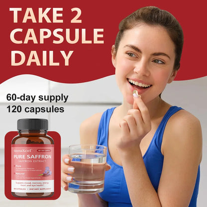 Saffron Supplements - Pure Saffron Extract Capsules - Boost Energy & Mood, Support Eye & Heart Health,Natural,GMO-Free