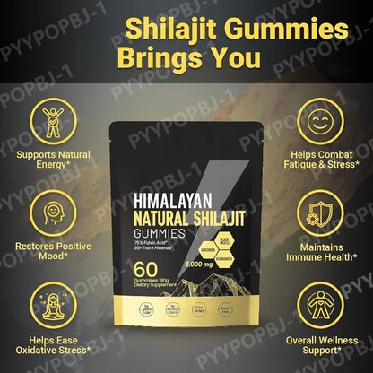 Pure Himalayan Shilajit Gummies Supplements Contain 3000mg xilaizhi & 85+ Trace Minerals Daily health support 60 Pieces