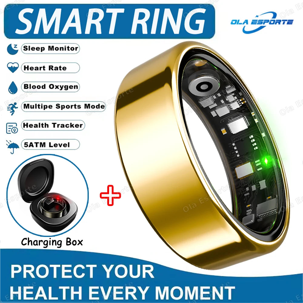 New R09 Smart Ring Men Women with Charging Case,Heart Rate Blood Oxygen,Skin Temperature Monitor,5ATM Waterproof For Android IOS