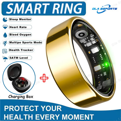New R09 Smart Ring Men Women with Charging Case,Heart Rate Blood Oxygen,Skin Temperature Monitor,5ATM Waterproof For Android IOS