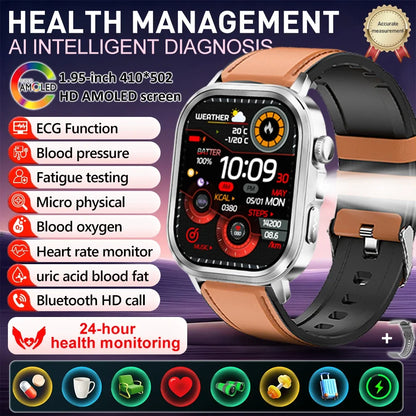 New Accurate Blood Pressure Smart Watch Uric Acid ECG+PPG Blood Oxygen Body Analysis Body Fat LED Flashlight smart watches 2025