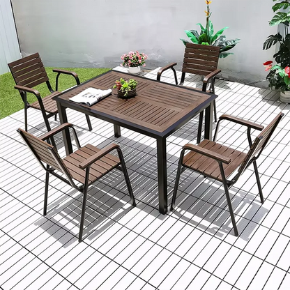120cm Patio Dining Table Large Rectangular Outdoor Table Waterproof Wood-plastic Outdoor Furniture Garden Dinner Table
