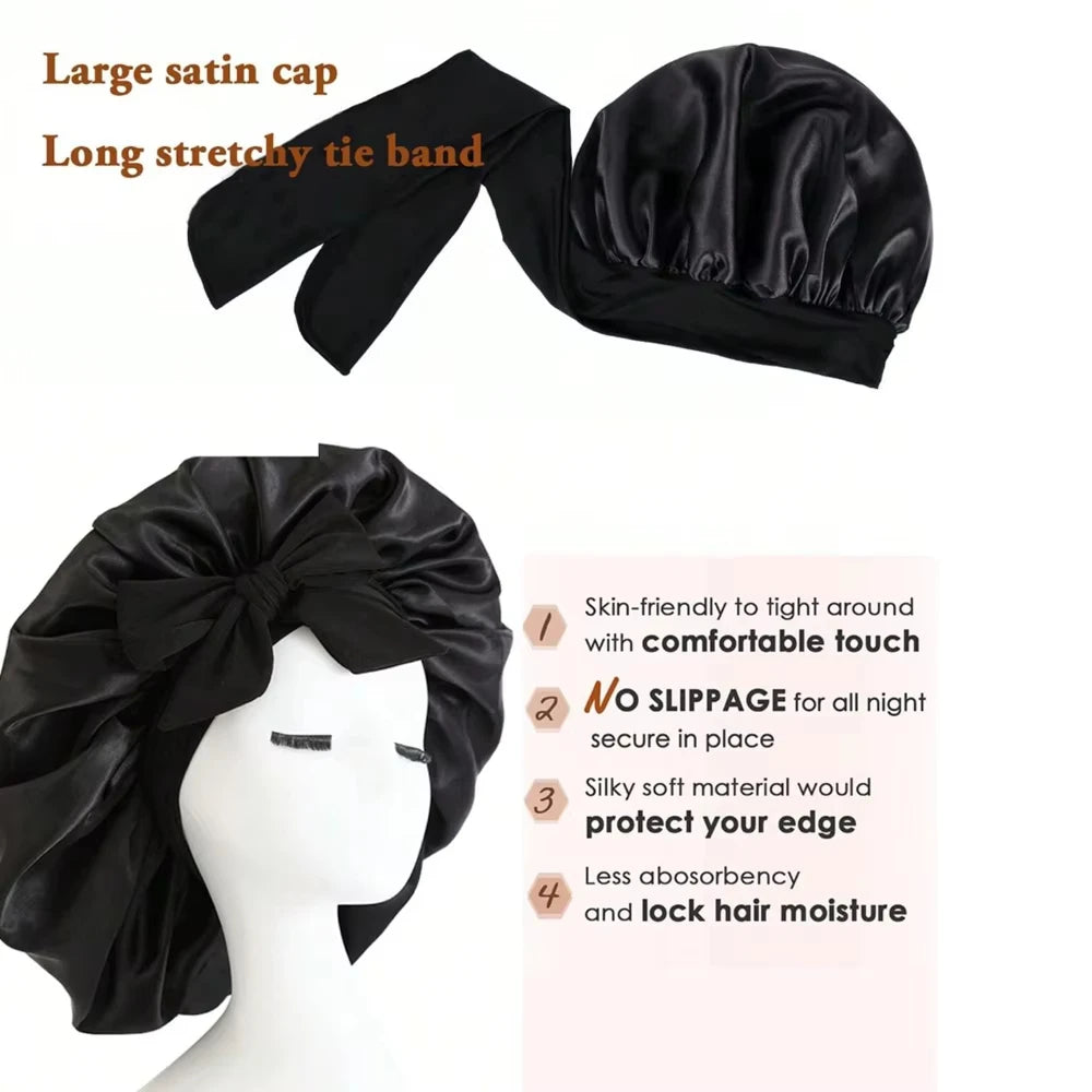 Silk Bonnet for Sleeping Women Satin Night Sleep Cap with Tie Band Scarf Wrap Hair Bonnet for Curly Hair Shower Caps  for Bath