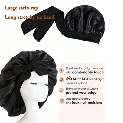 Silk Bonnet for Sleeping Women Satin Night Sleep Cap with Tie Band Scarf Wrap Hair Bonnet for Curly Hair Shower Caps  for Bath