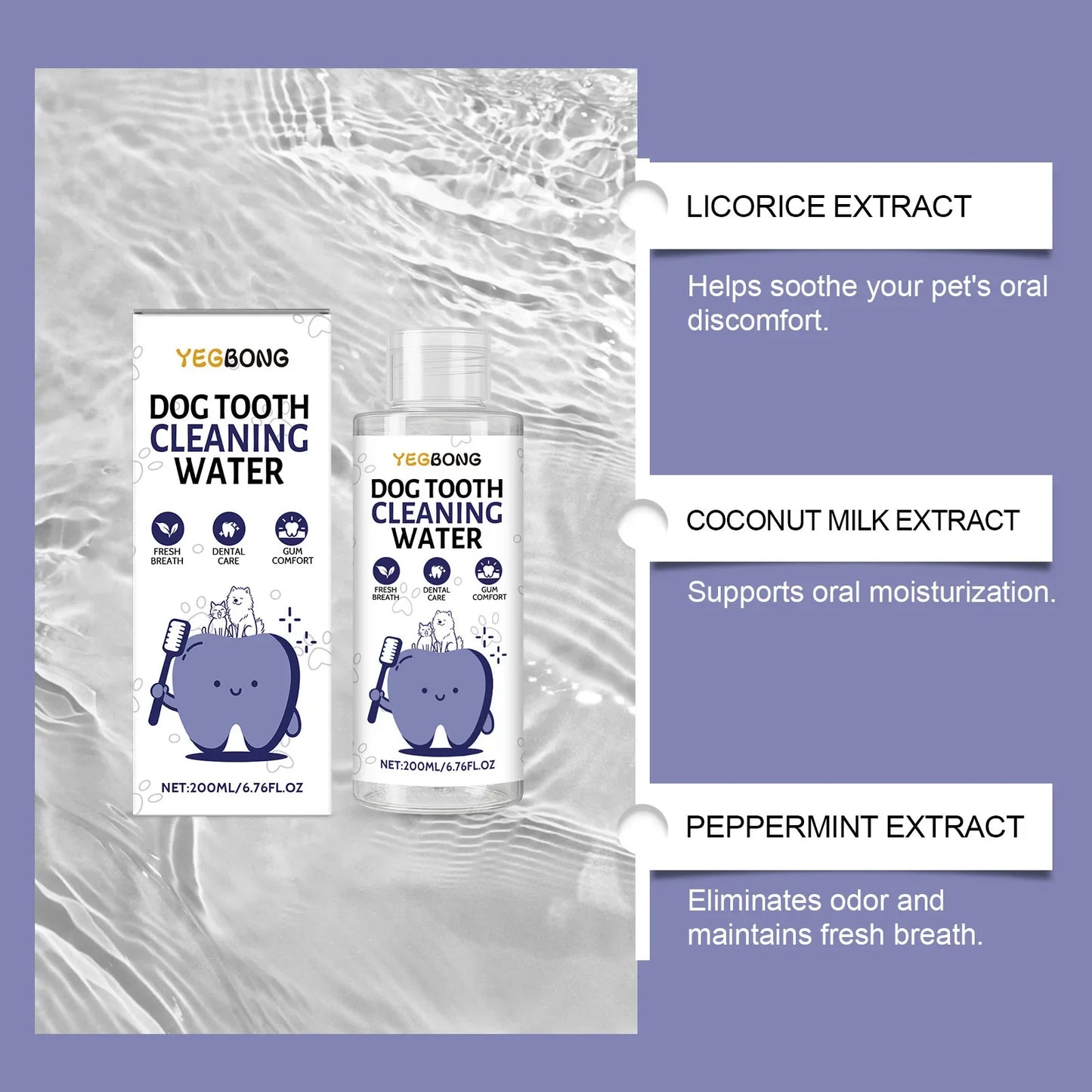 Drinkable Pet Water Additive Dental Care for Dogs Cats Natural Oral Hygiene Freshens Breath Removes Plaque Control Safe Gentle