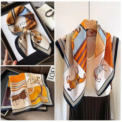 70*70cm Soft Satin Hair Scarf Women Handkerchief Printed Female Square Head Bandana Small Neck Muffler Hijab Lady Girls Scarves