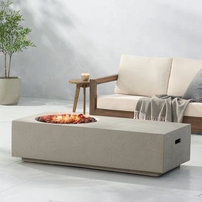 56 Inch Rectangle MGO Fire Pit Table 50000 BTU Modern Outdoor Gas Fire Pit Light Grey for Patio Garden Backyard Gatherings