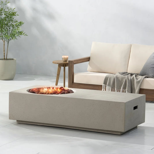 56 Inch Rectangle MGO Fire Pit Table 50000 BTU Modern Outdoor Gas Fire Pit Light Grey for Patio Garden Backyard Gatherings