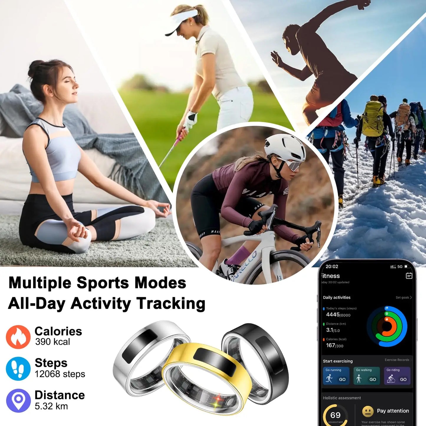 Smart Ring with Vibration Reminder, Call & Message Notification Ring, Silent Alerts, Health Tracking, Stress & Heart Rate