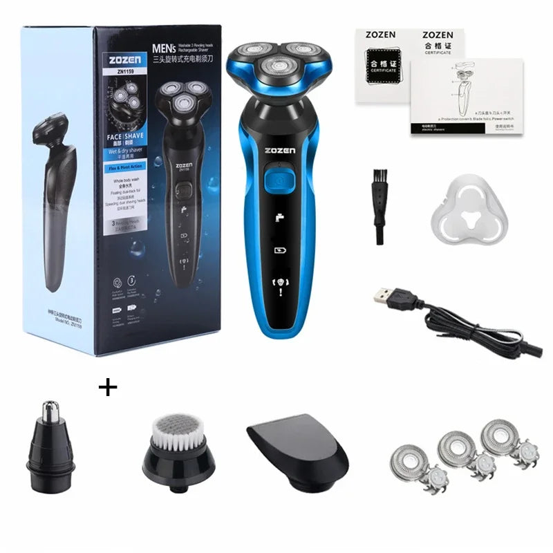 ZOZEN Electric Razor Electric Shaver Body Hair Cutting Shaving Machine for Men Clipper Rotary Beard Trimmer 100% Waterproof