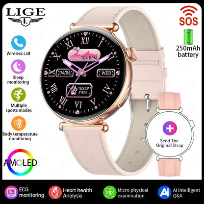 LIGE ECG Smart Watch For Women AMOLED Blood Uric Acid Lipid AI-GPT Heart Rate Sleep Health Monitor SOS Bluetooth Call Smartwatch
