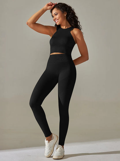 Women Yoga Set Sports Suit Sports Vest Gym Leggings 2Pcs Suit Seamless Workout Clothes Sportswear Running Fitness Tracksuit