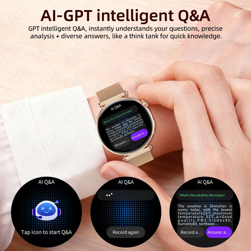 LIGE ECG Smart Watch For Women AMOLED Blood Uric Acid Lipid AI-GPT Heart Rate Sleep Health Monitor SOS Bluetooth Call Smartwatch