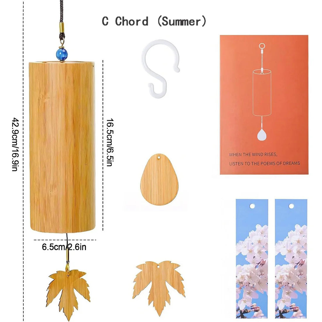4 Chord Bamboo Wind Chimes,C G F D Chord Windbell Chime Bells,Gift for Music Lovers, Hanging Ornaments for Outdoors Courtyard