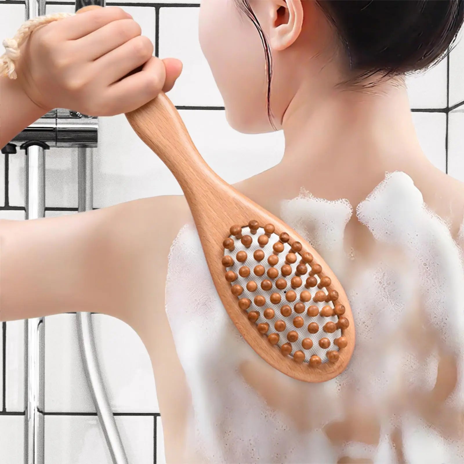 Dry Bath Body Brush Back Scrubber 2 in 1 Wooden Shower Brush