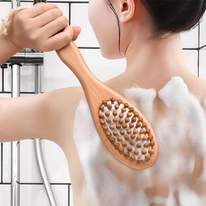 Dry Bath Body Brush Back Scrubber 2 in 1 Wooden Shower Brush