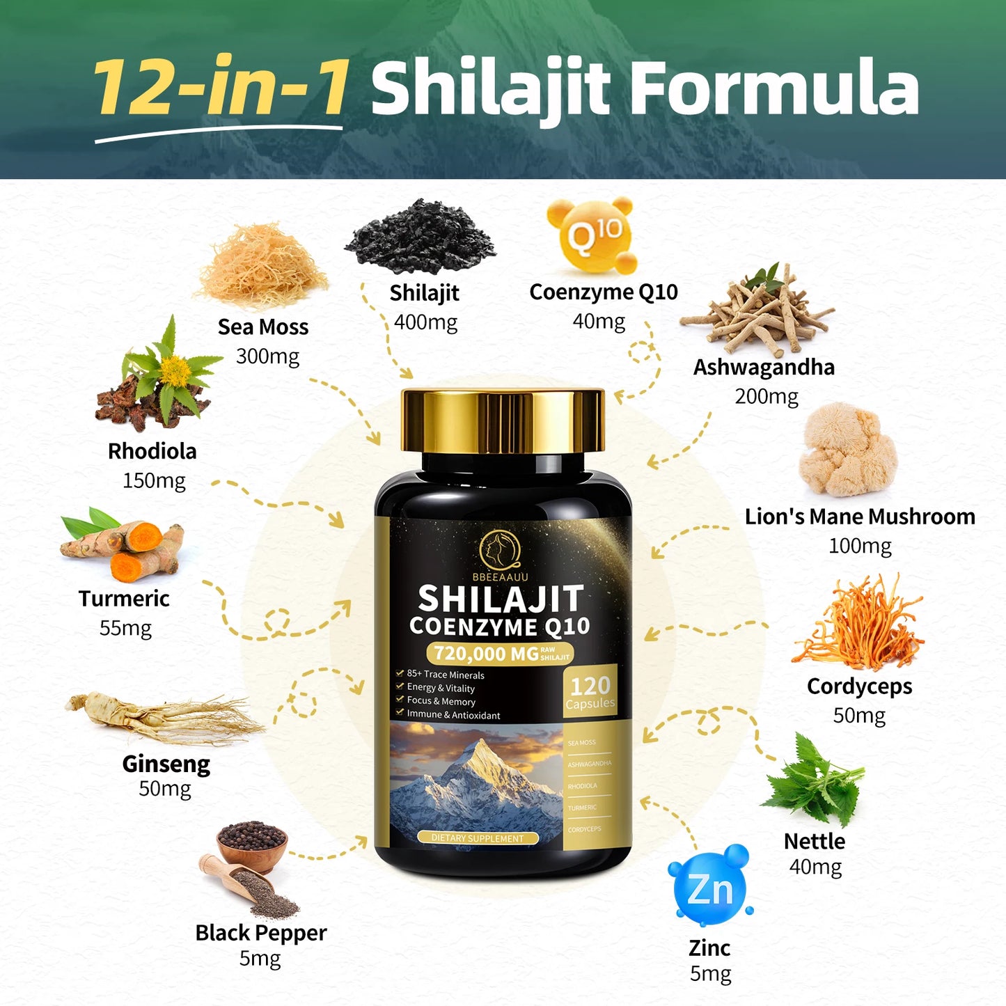 BBEEAAUU Seamoss and Shilajit Multi in 1 Supplement with Black Seed,Ashwagandha,Burdock Energy, Antioxidants and Immune Support