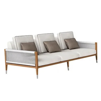 Outdoor Patio Leisure Sofa Wooden Garden Water Proof Rattan Teak Sofa Set Furniture