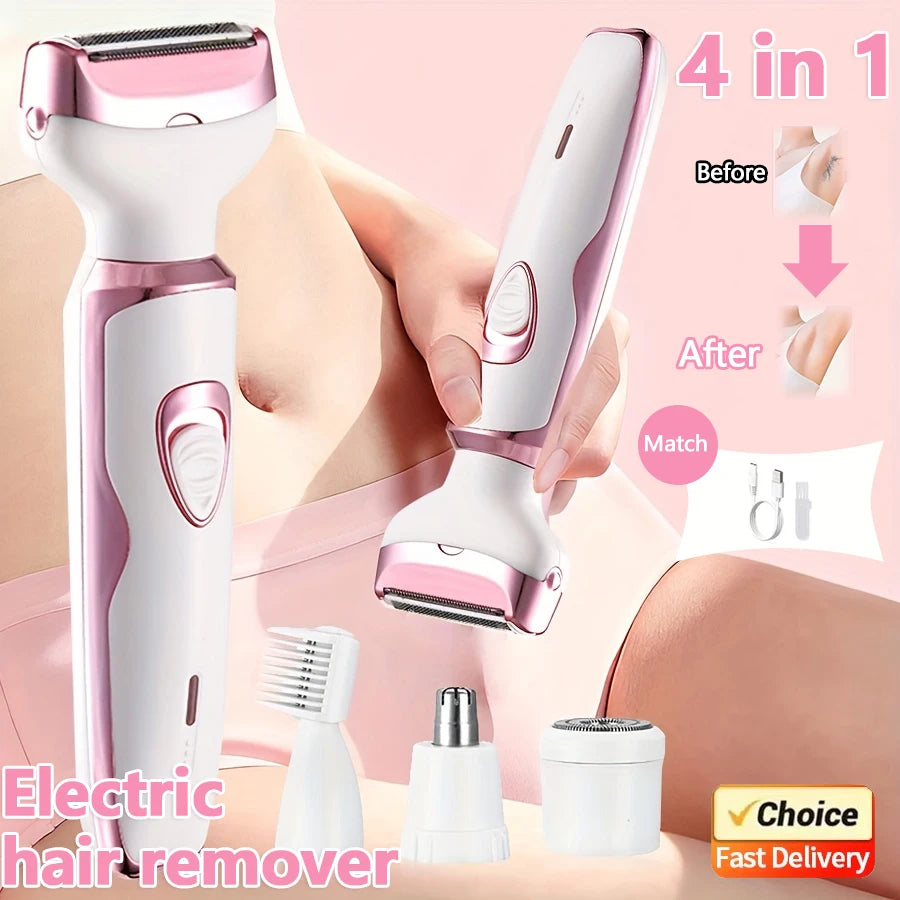 2026 New 4 in 1 Electric Razor for Women Body Hair Trimmer Armpit Bikini Arm Leg Face Mustache Portable Painless Shaver