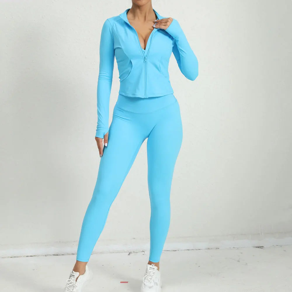 Yoga Gym Sets Jacket Leggings Sportswear Woman Gym Sports and Fitness Workout Clothes for Women 2 Piece Sets Womens Outfits