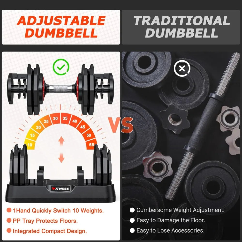 Adjustable Dumbbells Set of 2, 1 Hand Adjustable Weights Dumbbells Set, 5 in 1/10 in 1 Free Dumbbell with Anti-Slip, Customized