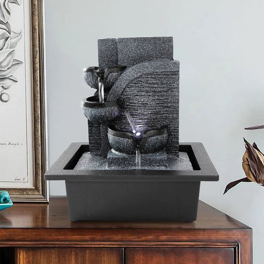 Tabletop Fengshui Water Fountain with LED Geomantic Ball Simple Indoor Decoration Mini Waterfalls Landscape Ornament Gift