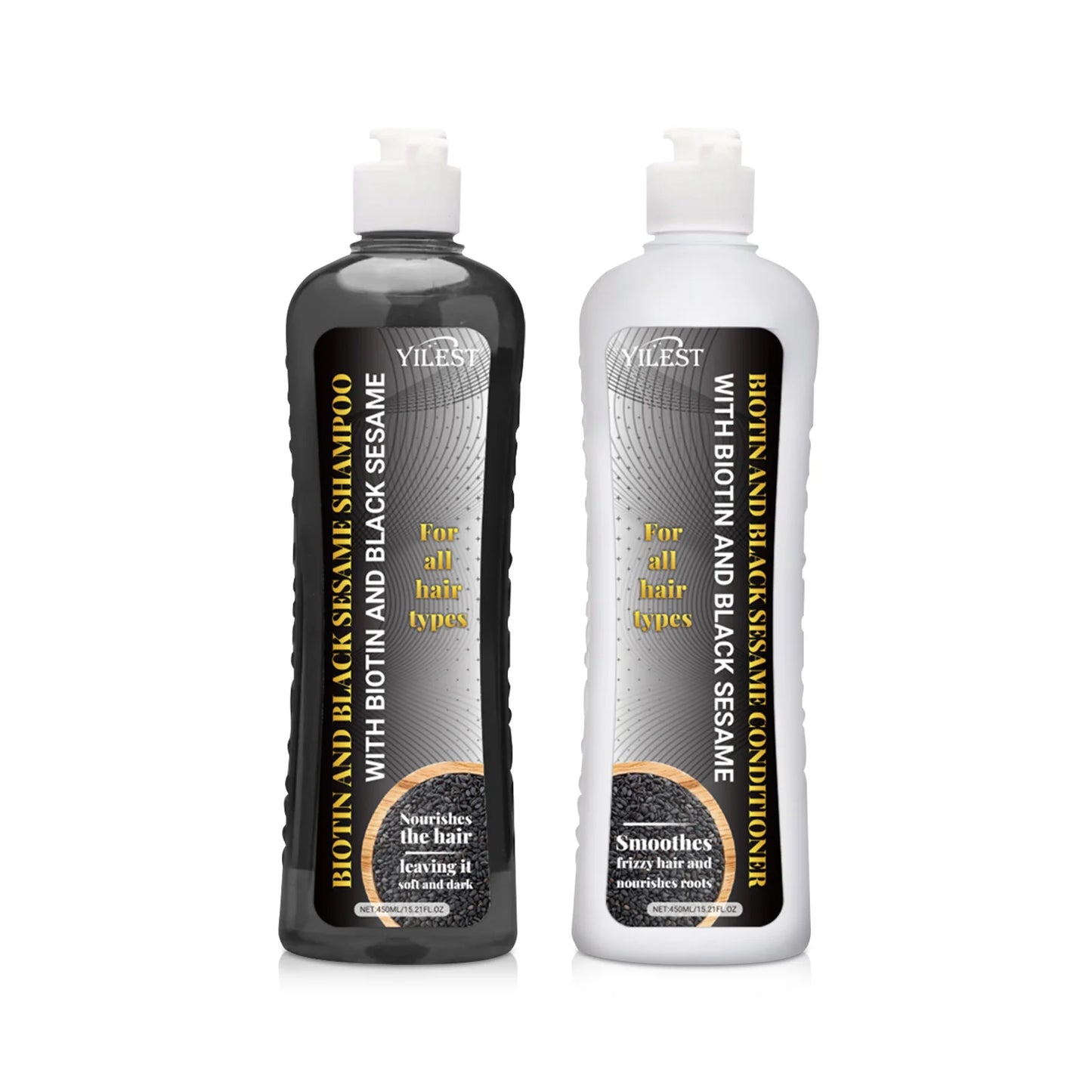 Biotin & Black Sesame Shampoo Conditioner Set Hair Repair Treatment Nourishing & Strengthening 450ml x 2 for All Hair Types