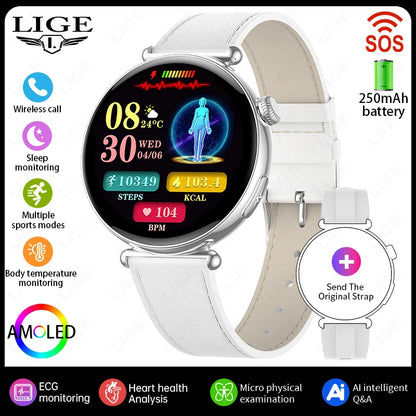 LIGE ECG Smart Watch For Women AMOLED Blood Uric Acid Lipid AI-GPT Heart Rate Sleep Health Monitor SOS Bluetooth Call Smartwatch