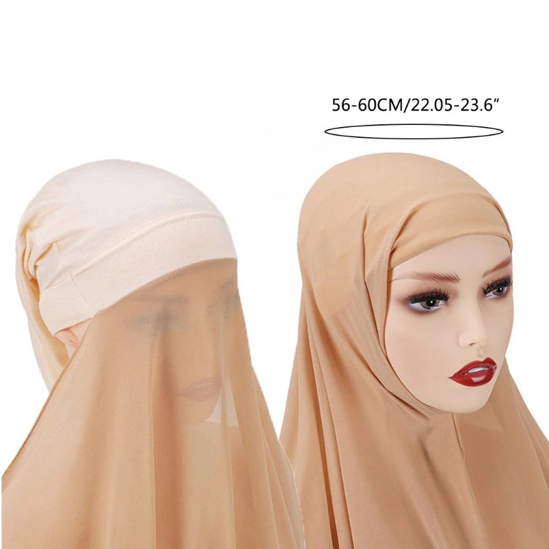 Stylish Muslim Women Bonnet with Rope Shawl Convenient Elastic Underscarf Islam Inner Hijab Cover Headwrap N58F