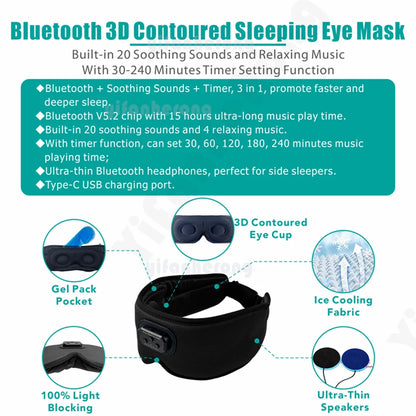 Sleeping Mask 3D Eye Mask HeadSet Headband Soft Elastic Comfortable Wireless Music Headset Eye Mask With Mic For Side Sleepers
