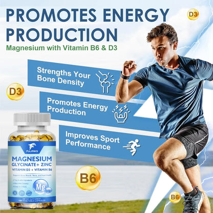 Magnesium Glycinate + Zinc Supplement Capsules, High Absorption, Support Sleep Health, Bone Joint, Brain, Strengthen Immune