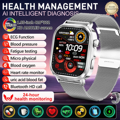 New Accurate Blood Pressure Smart Watch Uric Acid ECG+PPG Blood Oxygen Body Analysis Body Fat LED Flashlight smart watches 2025