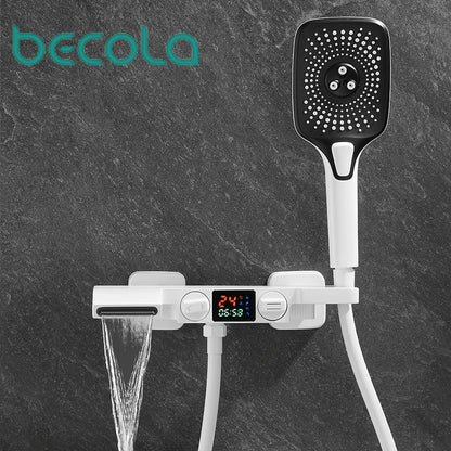Becola bathroom shower set with intelligent digital display waterfall water outlet and handheld three types of water outlet