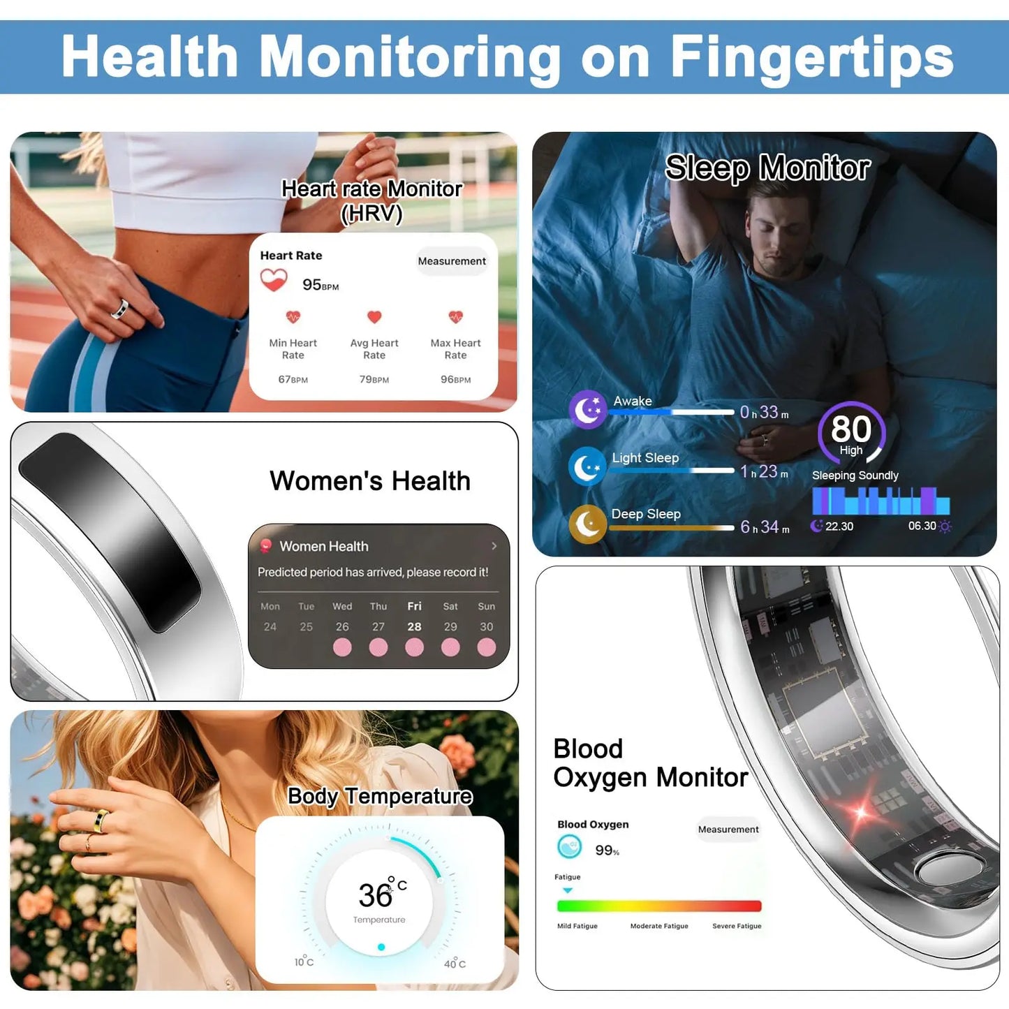 Smart Ring with Vibration Reminder, Call & Message Notification Ring, Silent Alerts, Health Tracking, Stress & Heart Rate