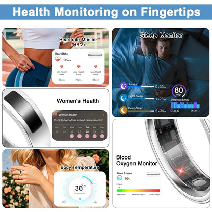 Smart Ring with Vibration Reminder, Call & Message Notification Ring, Silent Alerts, Health Tracking, Stress & Heart Rate