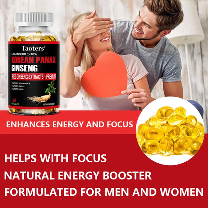 Korean Red Ginseng Supplement - Boosts Energy, Strength, Vitality, Performance and Focus, Improves Blood Circulation