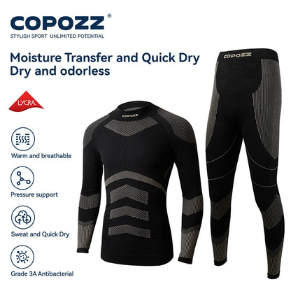 COPOZZ Women Men 3A Antimicrobial Ski Thermal Underwear Fitness Workout Gym Snowboard Sport Pressure Supports Warm Long Johns