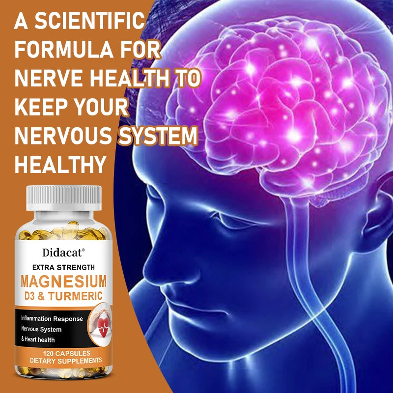 Magnesium & Vitamin D3 with Turmeric, Dietary Supplement for Daily Wellness Support, Immune Support, Bone and Muscle Health