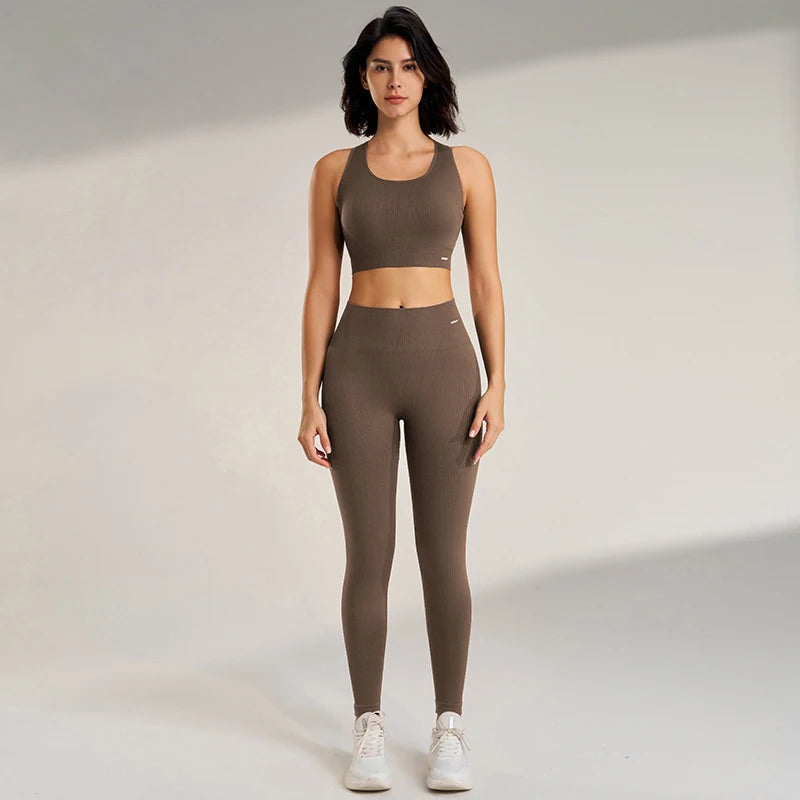 Women's Fitness High Waisted Skinny Sportswear Fitness Pants Bra Tops High Waisted Leggings Athletic Suit 2 Piece Yoga Wear
