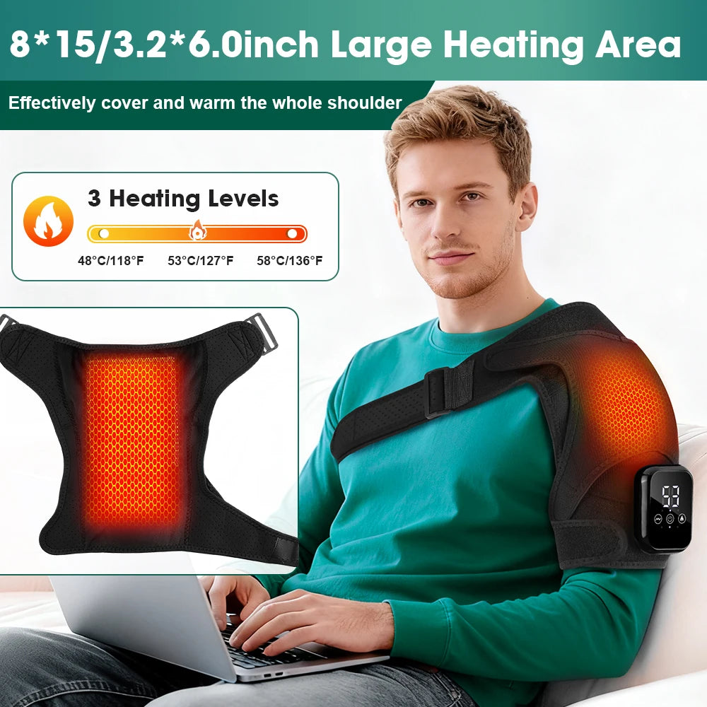 Electric Heating Vibration Shoulder Brace Support Adjustable Shoulder Heating Pad With Extension Belt Dislocation Pain Relief