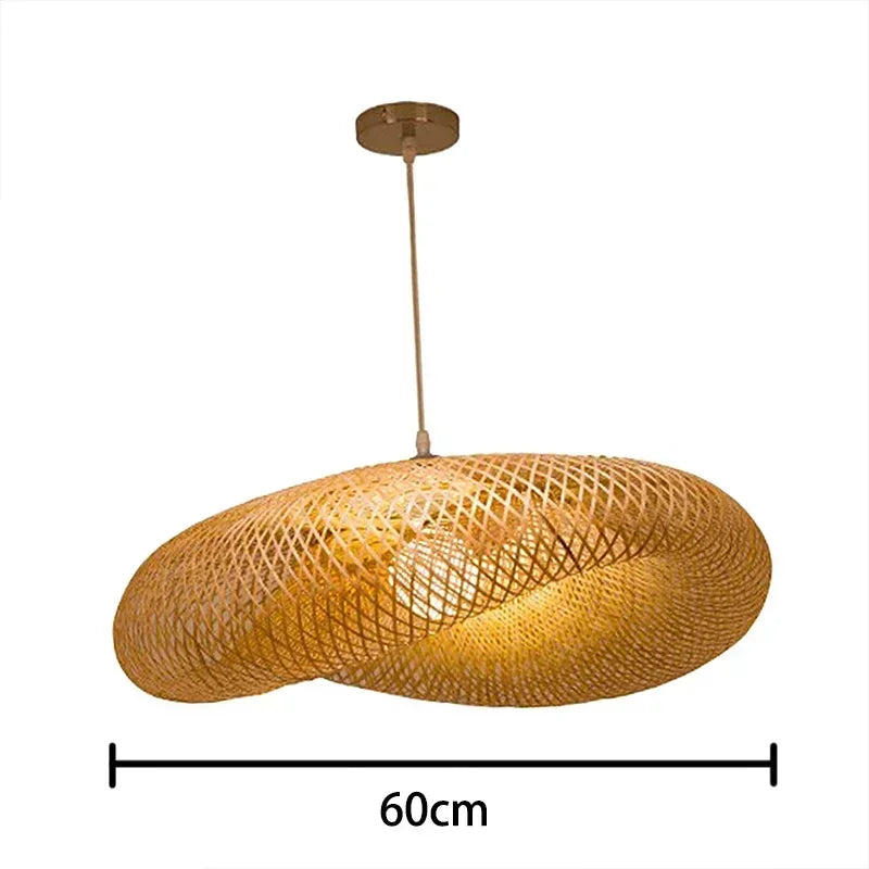 Chinese Zen Inspired Handmade Retro Bamboo Woven LED Pendant Light Living Room Lighting Decoration Rattan Woven Light