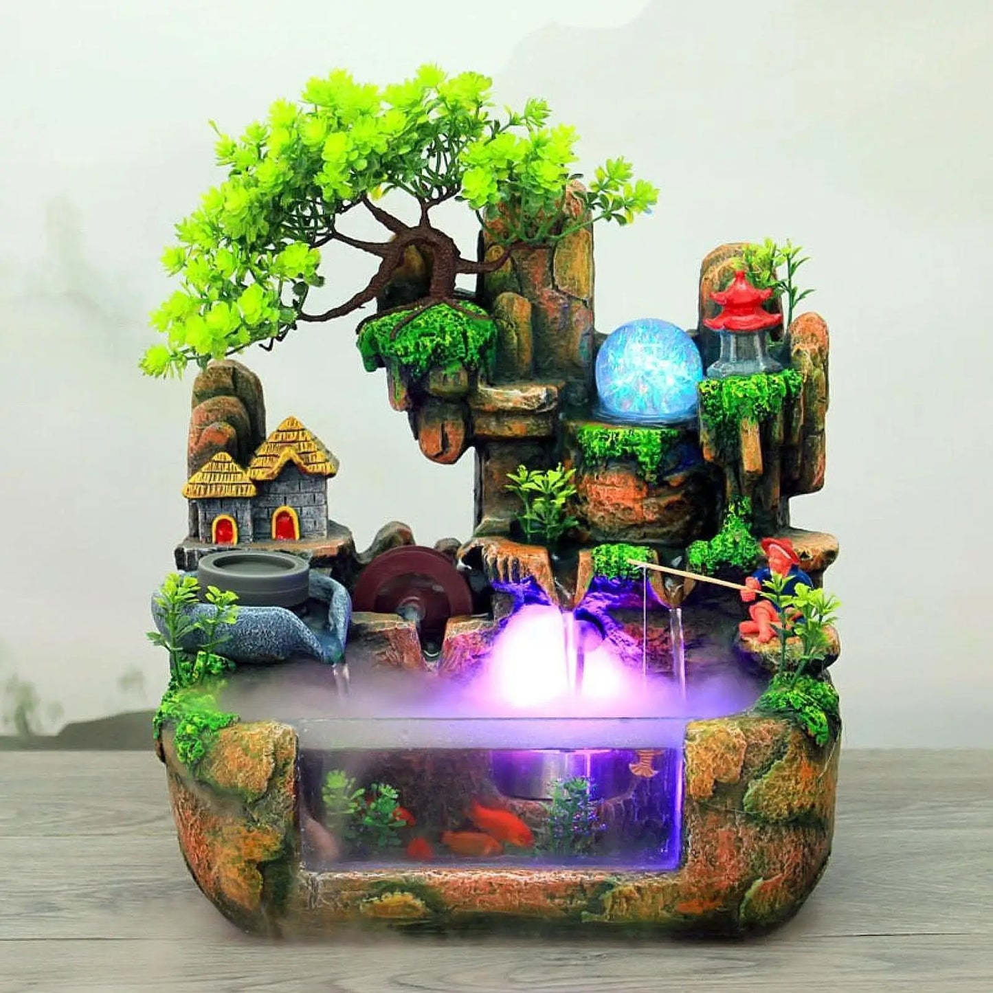 Tabletop Water Fountain Rockery Landscape Waterfall Zen Meditation Bonsai Feng Shui Decor for Yoga Living Room Indoor Relaxation