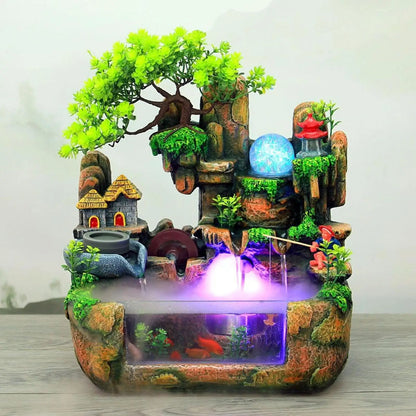 Tabletop Water Fountain Rockery Landscape Waterfall Zen Meditation Bonsai Feng Shui Decor for Yoga Living Room Indoor Relaxation