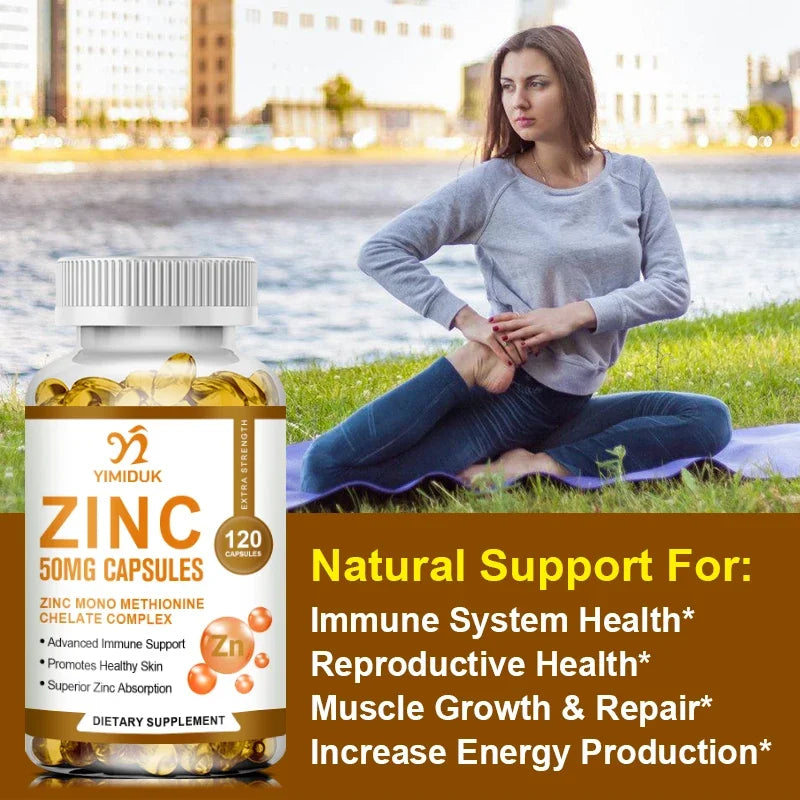 Zinc 50mg, High Potency Supplement - Immune Support System from Natural Zinc (Oxide/Citrate) 120 Capsules