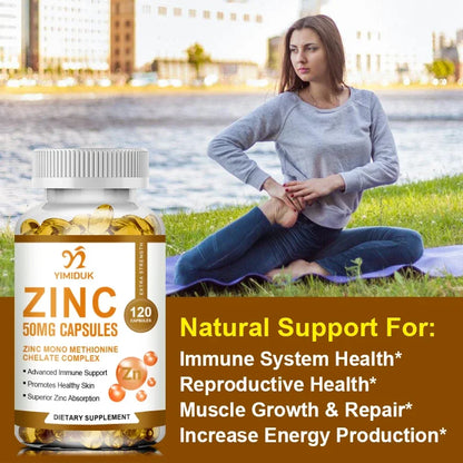 Zinc 50mg, High Potency Supplement - Immune Support System from Natural Zinc (Oxide/Citrate) 120 Capsules