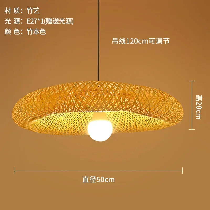 Chinese Zen Inspired Handmade Retro Bamboo Woven LED Pendant Light Living Room Lighting Decoration Rattan Woven Light