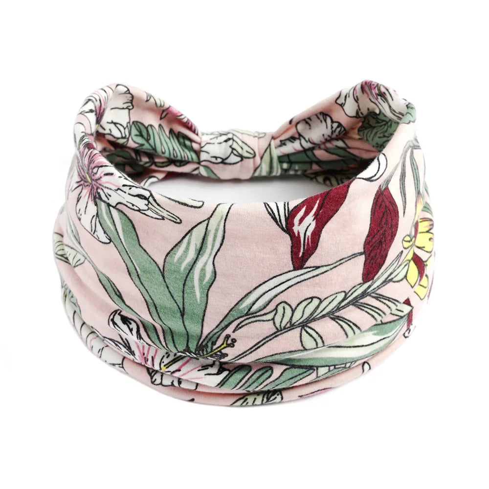 Boho Headbands Wide Knot Hair Scarf Floral Print Hairband Stretch Turban Headwrap Cotton Head Band Fashion Accessories for Women